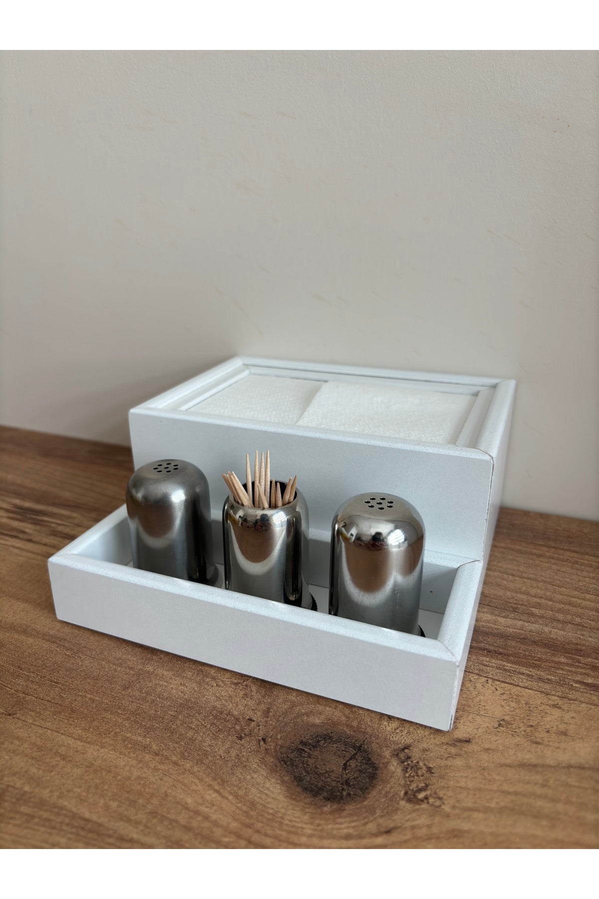 Baharatlık Bölmeli Ahşap Masaüstü Peçetelik Restaurant Dispenser - Mimoza Store
